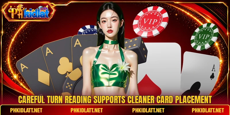Careful turn reading supports cleaner card placement Careful turn reading supports cleaner card placement