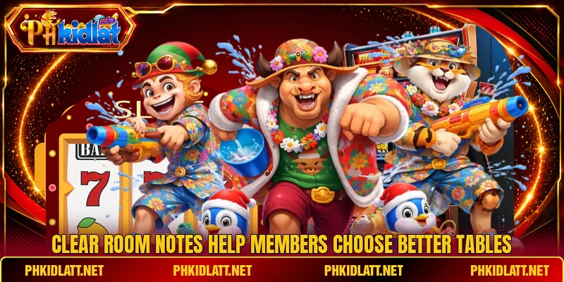 Clear room notes help members choose better tables Clear room notes help members choose better tables