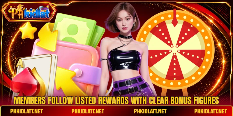 Members follow listed rewards with clear bonus figures Members follow listed rewards with clear bonus figures