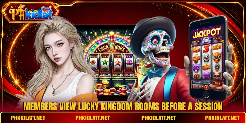 Members view Lucky Kingdom rooms before a session
